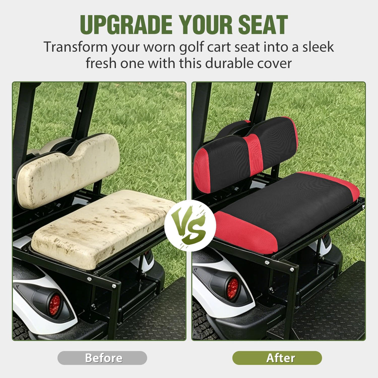 Golf Cart Seat Covers 2PCS Red Black Yamaha Club Car Precedent | Breathable Sun Scratch Resistant Washable No Staple Fits 2007-2016 Yamaha G29 2017-2026 Drive2 2004-2019 Club Car Precedent