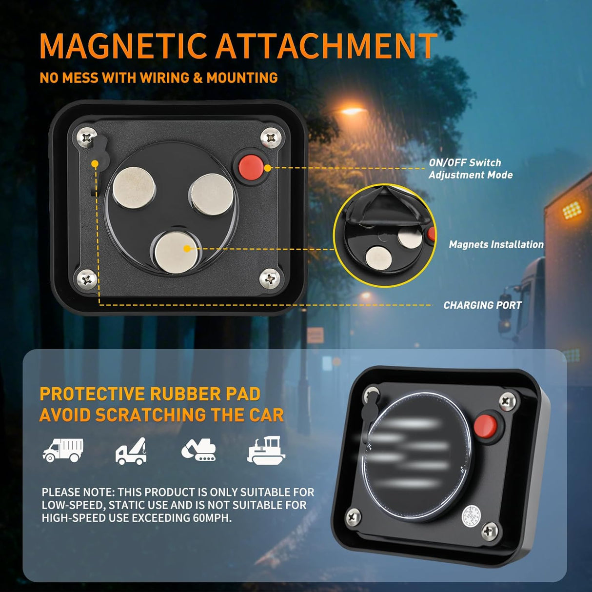 12LED Magnetic Wireless Trailer Lights 2PCS Rechargeable Portable Hazard Beacon Warning Light Amber and White Emergency Strobe Light for Trucks Trailers Vehicles Cars Bus Surface Mount
