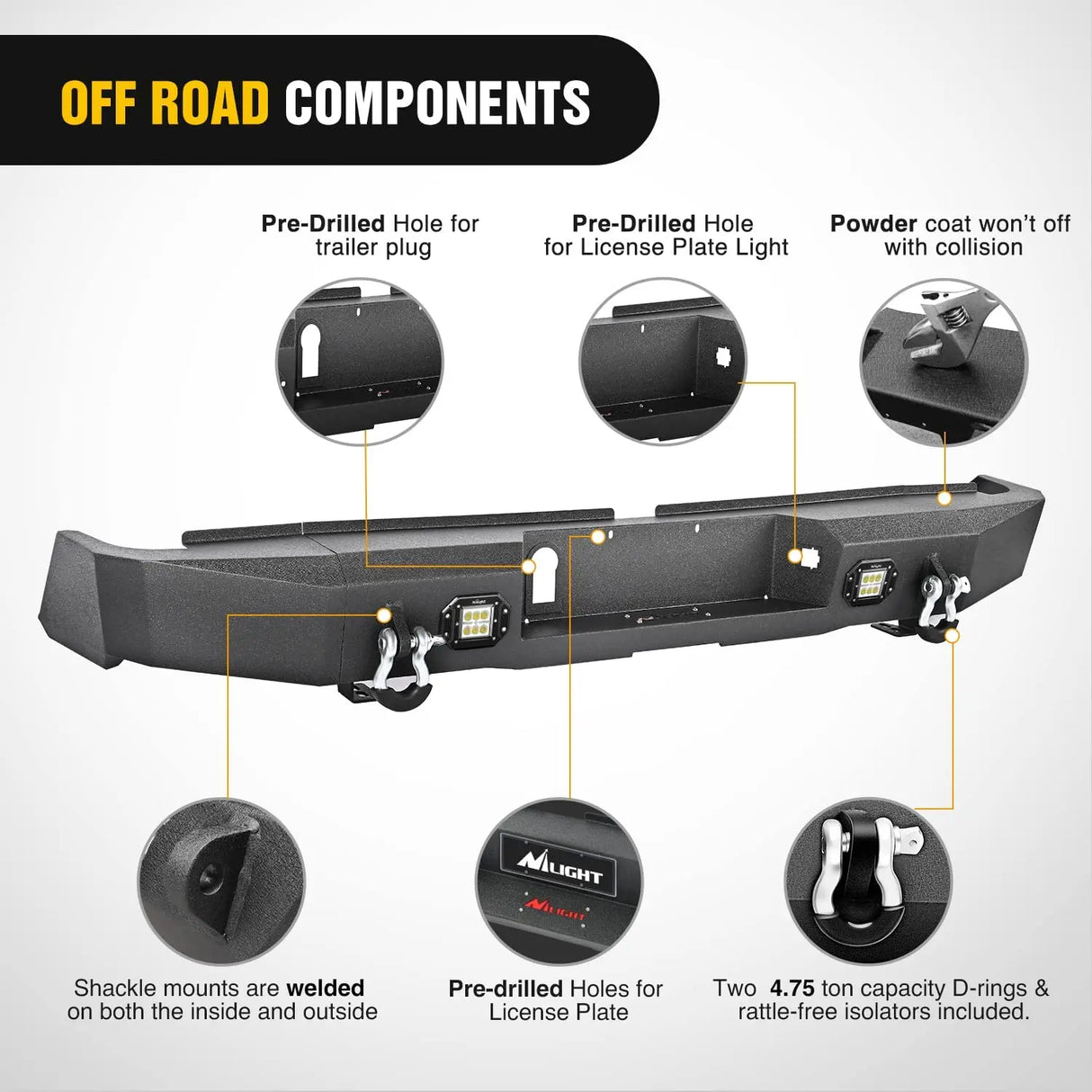 Front Bumper Nilight Rear Step Bumper for 2014 2015 2016 2017 2018 2019 2020 2021 Toyota Tundra Full Width Pickup Truck Rear Step Textured Black Steel with 2X Upgraded 18W LED Lights D-Rings, 2 Years Warranty