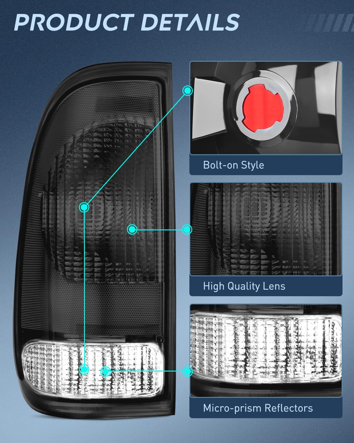 Tail light + 3rd Third Brake Light Assembly Compatible with 1999 2000 2001 2002 2003 2004 2005 2006 2007 F250 F350 F450 F550 Super Duty Smoke Taillight with High Mount Brake Rear Cargo Lamp
