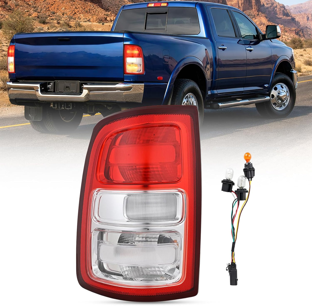 Taillight Assembly for 2019 2020 2021 2022 2023 Dodge Ram 2500 | 2019-2023 Dodge Ram 3500 Red Bezel Tail Light OE Style Rear Lamp Replacement Driver Side