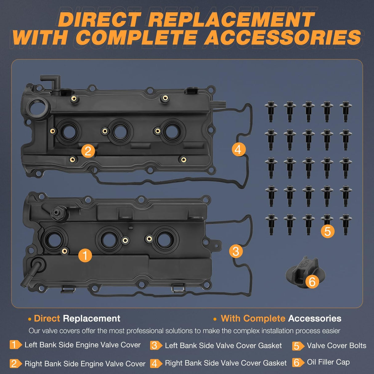 Pair Engine Valve Cover Set for Infiniti I35 2002 2003 2004, for Nissan Altima 2002 2003 2004 2005 2006, Maxima 2002-2006 2007 2008, Quest 2004-2009, Murano 2003 2004 2005 2006 2007