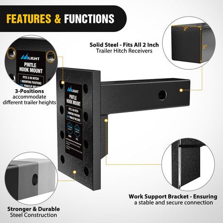 3-Position Pintle Hook Mount for 2 Inch Hitch Receiver Nilight