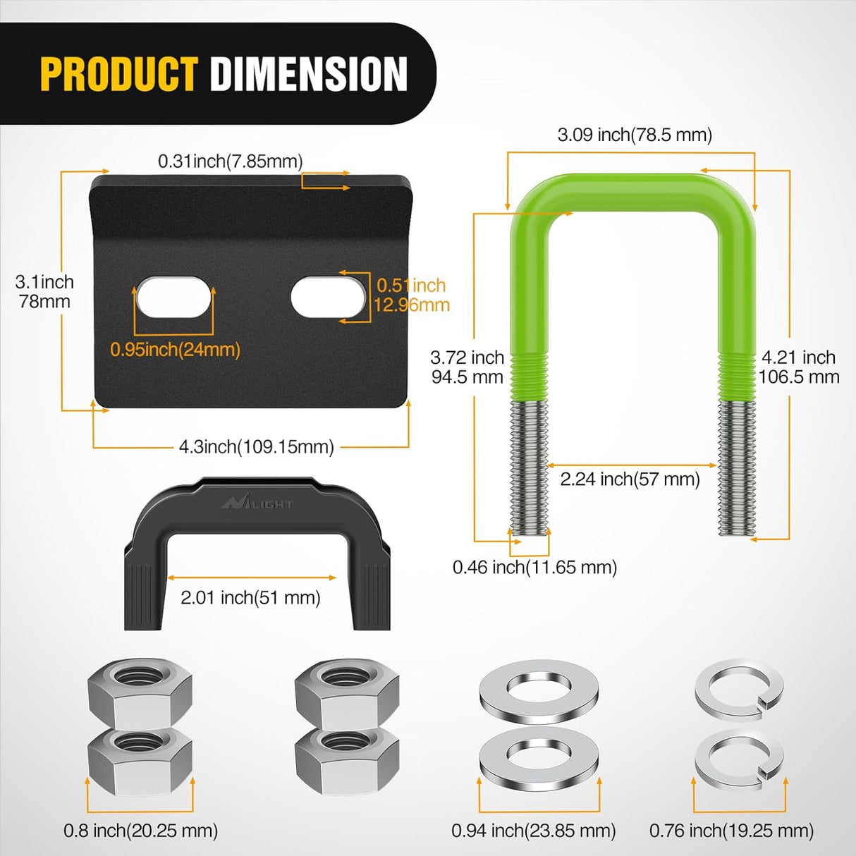 Trailer Hitch Tightener for 2 Inch Trailers Hitches Mount Anti Rattle Heavy Duty Steel with Rubber Cover Green U Bolt Matte Black Plate Electrophoresis Anti-Rust Triple Protective