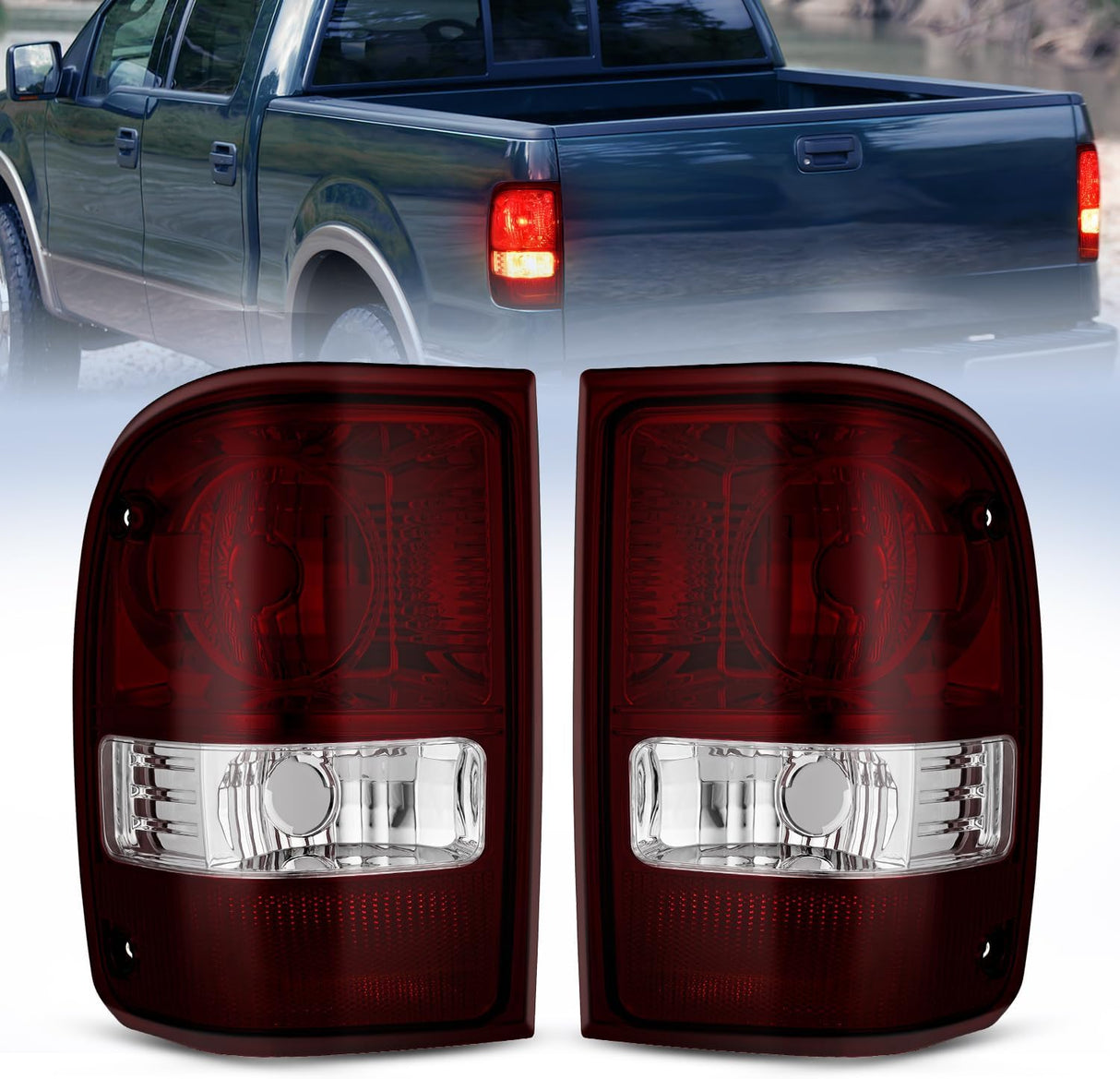 Taillight Assembly Compatible with 2001 2002 2003 2004 2005 2006 2007 2008 2009 2010 2011 Ford Ranger without STX Model Rear Lamp OE Style Driver and Passenger Side Dark Red Lens