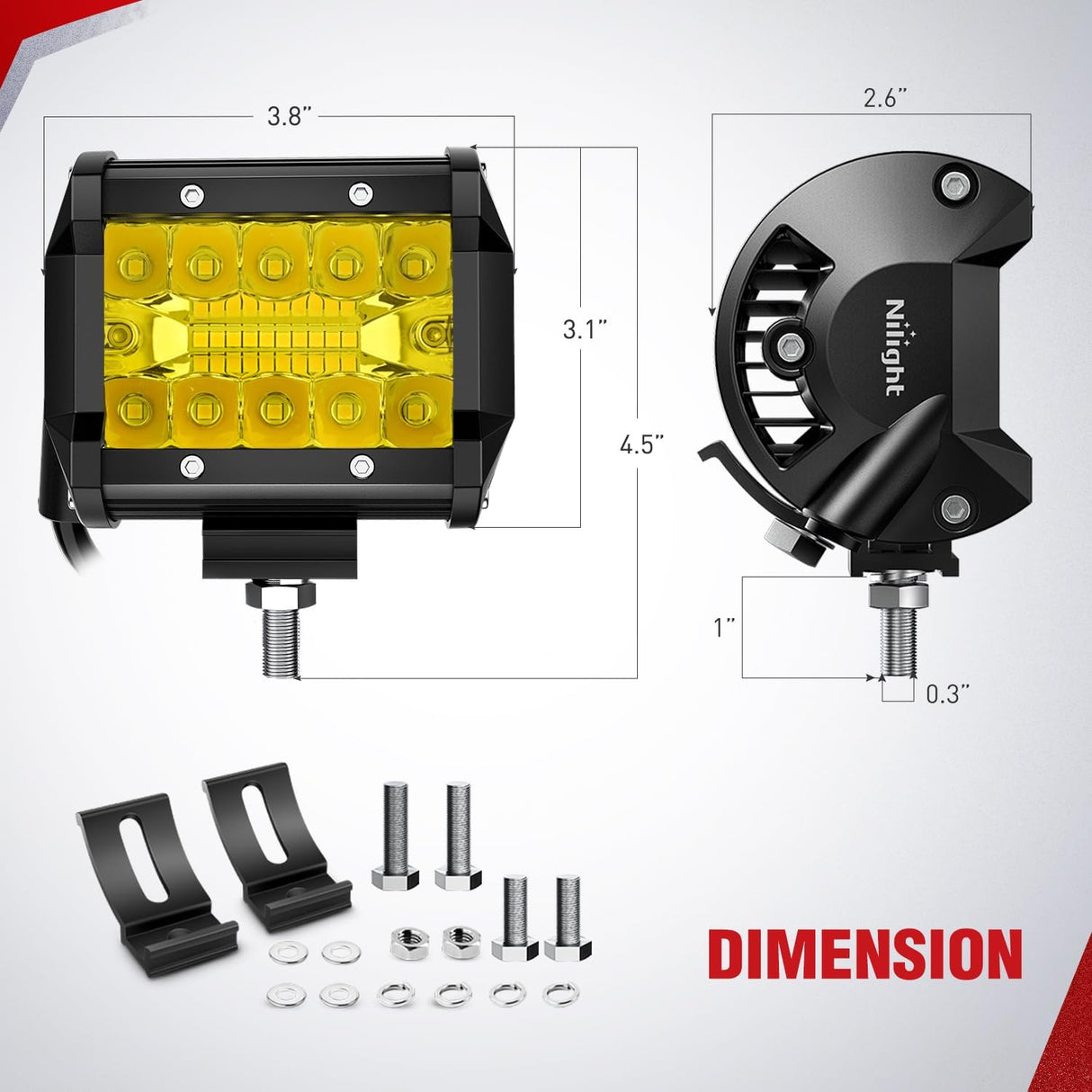 4 Inch Yellow LED Light Pods 2PCS Triple Row 60W Flood Spot Combo Offroad Driving Fog Lighting for 12V 24V Pickup Truck ATV UTV SUV