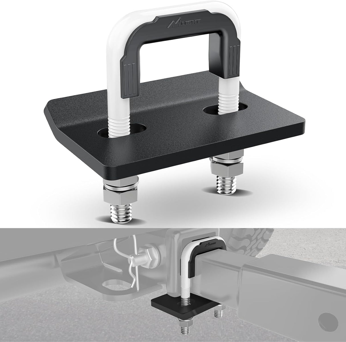 Trailer Hitch Tightener for 2 Inch Trailers Hitches Mount Anti Rattle Heavy Duty Steel with Rubber Cover White U Bolt Matte Black Plate Electrophoresis Anti-Rust Triple Protective