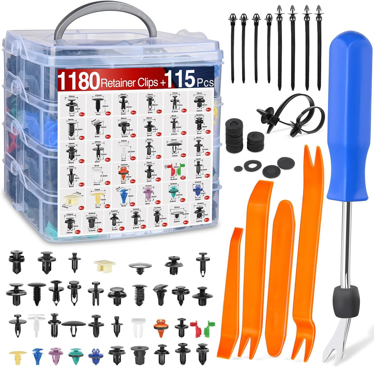 1295Pcs Car Push Retainer Clips Auto Fasteners Kit-37 Sizes Nylon Bumper Fender Rivets with 5 Fasteners Remover 10 Cable Ties for Toyota GM Ford Honda Chevy BMW Benz Audi Nissan