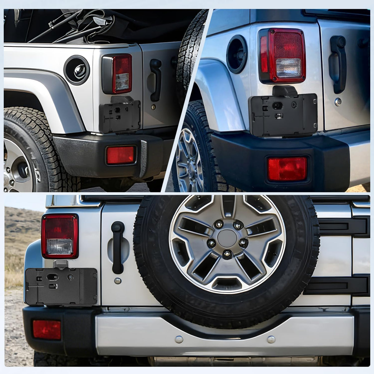 Rear License Plate Holder with Light for 2007-2018 Jeep Wrangler JK JKU Sahara Rubicon X Sport & Unlimited,Plastic License Plate Mounting Black