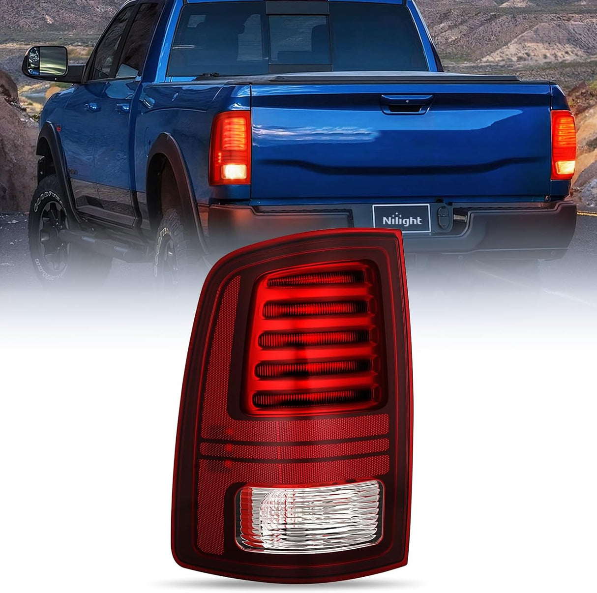 Taillight Assembly Compatible with 2013 2014 2015 2016 2017 2018 Dodge Ram 1500 2014-2018 Ram 2500 3500 LED Style Driver Side Rear Tail Light with Bulbs