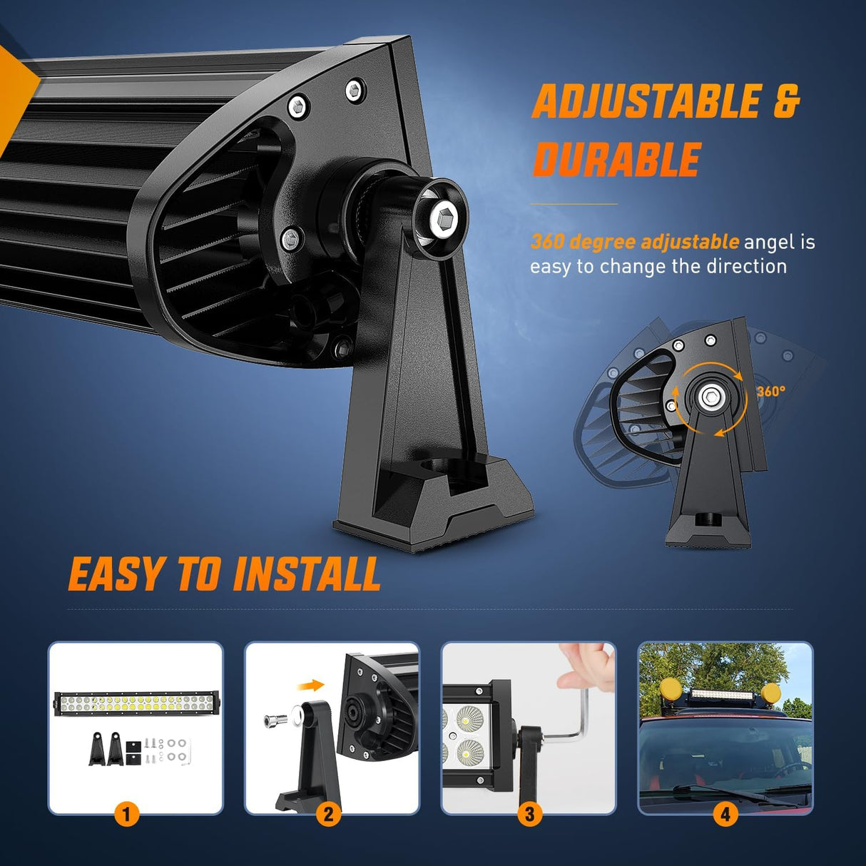 22Inch 120W Spot Flood Combo Led Light Bar Off Road Driving Lights Boat Lights Fog Light 12V On/Off 5 Pin Rocker Switch Power 16AWG Wiring Harness Kit-1 Lead for Trucks