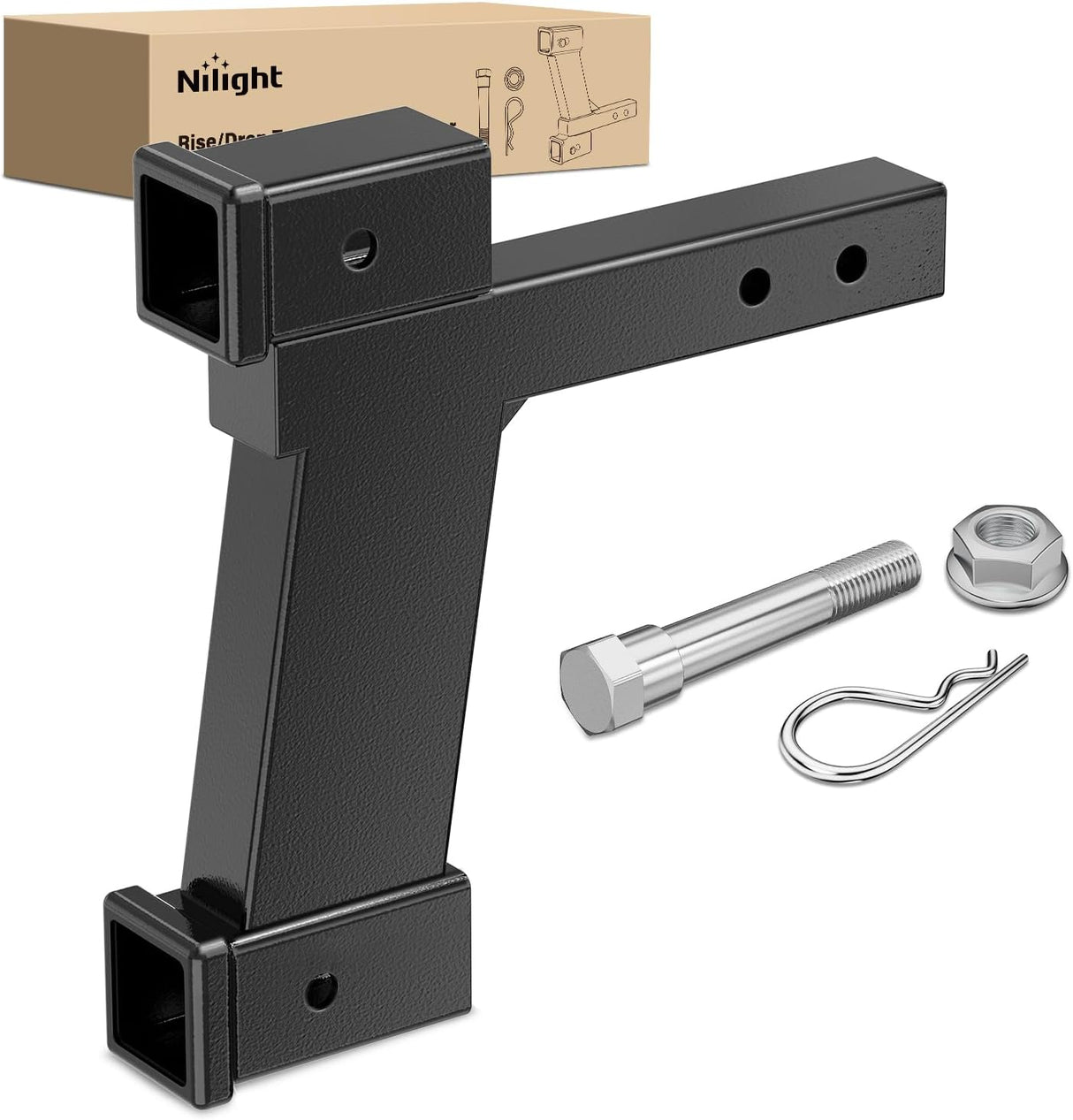 Trailer Hitch Extension Riser for 2 Inch Receiver with 2 and 10Inch Rise or Drop with Bolt Nut Clip 10,000 lbs Capacity Adjustable Extend 8 Inch 10 Inch Length Black Coated for Class I-VI Receivers