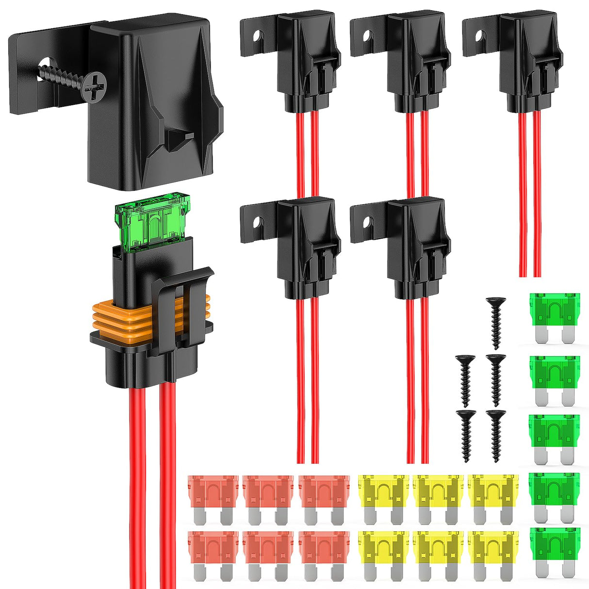6pcs Inline Fuse Holder 12AWG Waterproof ATC/ATO Blade Holder 20A 30A 40A Regular Heavy Duty in Line w/Cover Fits 1A to 30A Fuses for 12V Automotive Vehicles