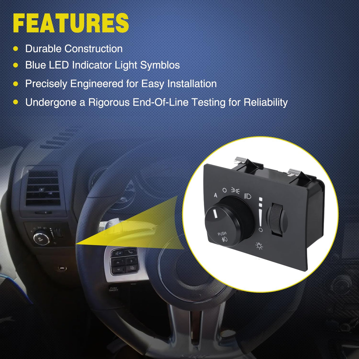 Headlight Dimmer Switch Compatible with 2005 2006 2007 2008 2009 2010 2011 Chrysler 300 2006-2012 Dodge Charger 2008-2011 Challenger 2005-2008 Magnum with Blue LED Light