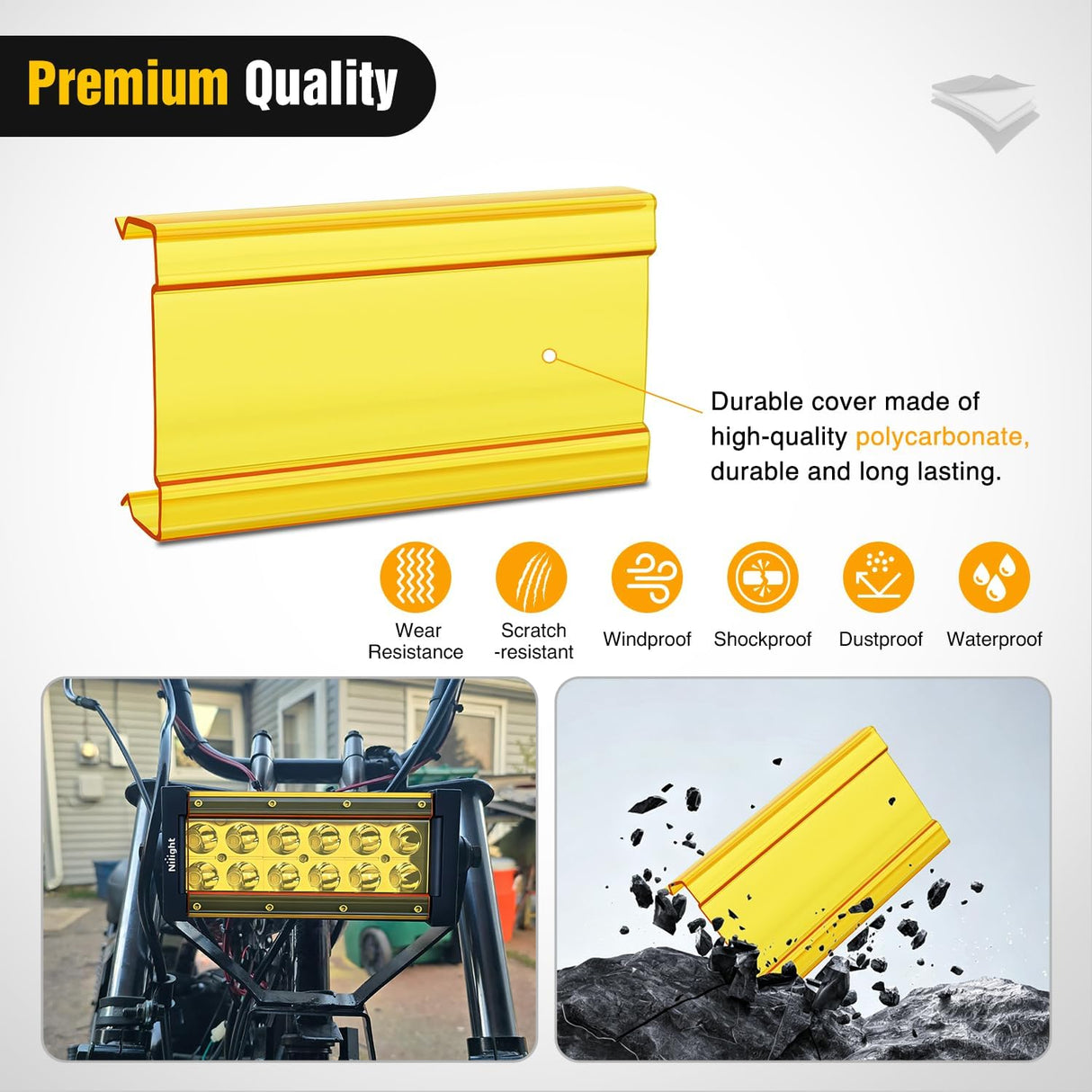 7.5 Inch 36 W Spot LED Light Bar Yellow Cover | Protective Durable Polycarbonate Lens, Waterproof Dustproof Scratch-Proof for Double Row Side-Mounted Bumper Driving Fog Lamp