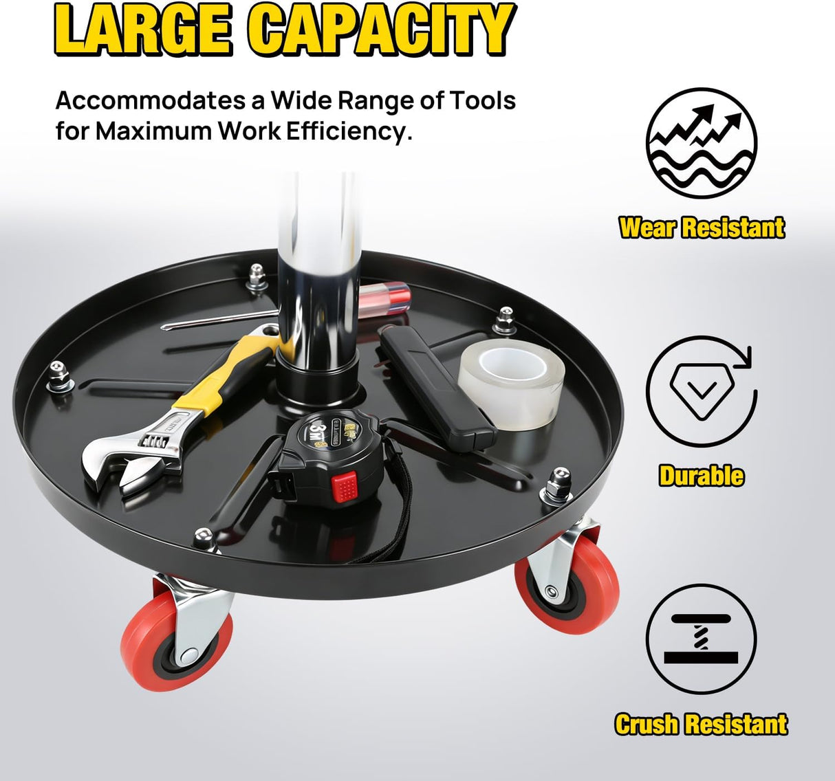 Rolling Mechanic Stool 330LBS Pneumatic Adjustable Swivel PU Seat | 360° Swivel Casters Steel Tool Tray Waterproof Seat for Garage Auto Repair Shop Workshop Warehouse Heavy Duty Workbench Stool
