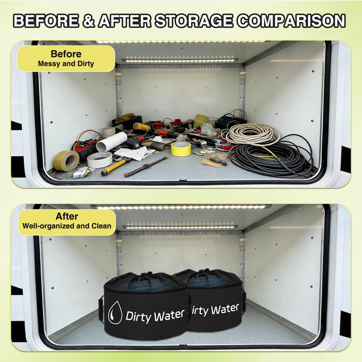 1 Pack RV Sewer Hose Storage Bag, Waterproof Black Bags with Drawstring Mesh Top RV Storage & Organization Bags Container for Sewer Fresh Water Hoses Electrical Cords Camper Tools Accessories