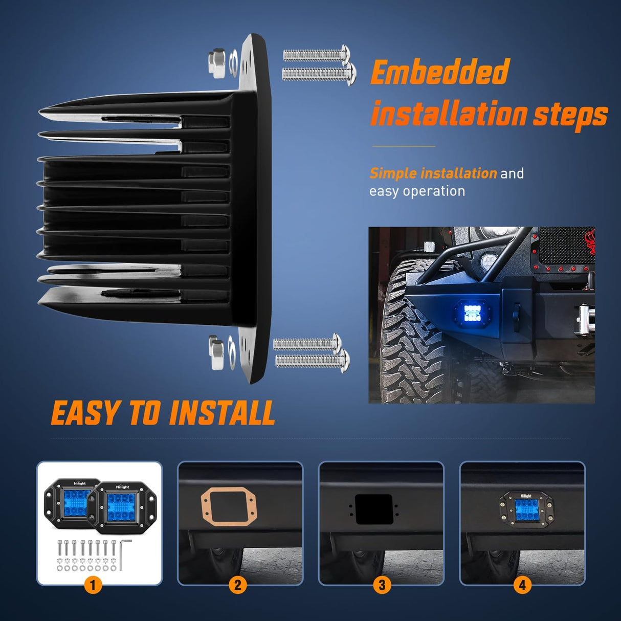 Flush Mount LED Light Pods 2 PCS 42 W Blue Upgraded Spot Flood Combo Bumper Driving Fog Fishing Hunting Emergency Safety Signal Lighting for UTV Pickup Van Boat Tractor