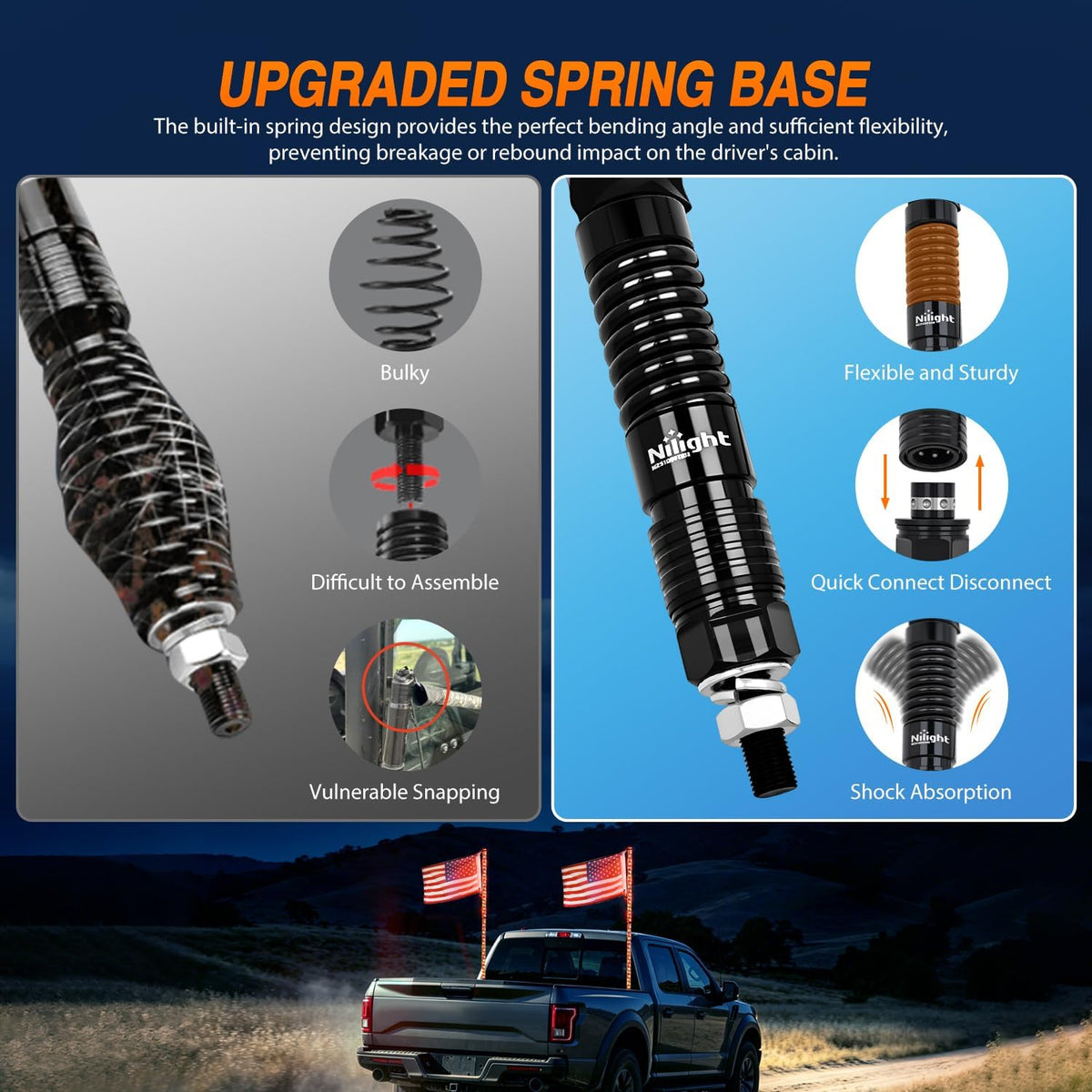 RGB LED Whip Light 2PCS 6FT Spiral Antenna Whips | APP and Remote Control with DIY Chasing Patterns Turn Signal Brake Reverse Functions and Spring Base for ATV UTV RZR and Jeep