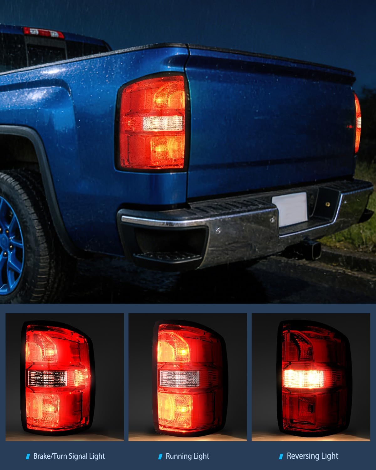 Taillight Assembly Compatible with 2014 2015 GMC Sierra 1500 | 2015 GMC Sierra 2500HD 3500HD Tail Light OE Style Rear Lamp Replacement Driver and Passenger Side
