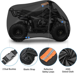 ATV Cover Waterproof 420D Heavy Duty Ripstop Material Black Protects 4 Wheeler from Snow Rain All Season All Weather UV Protection Fits up to 100