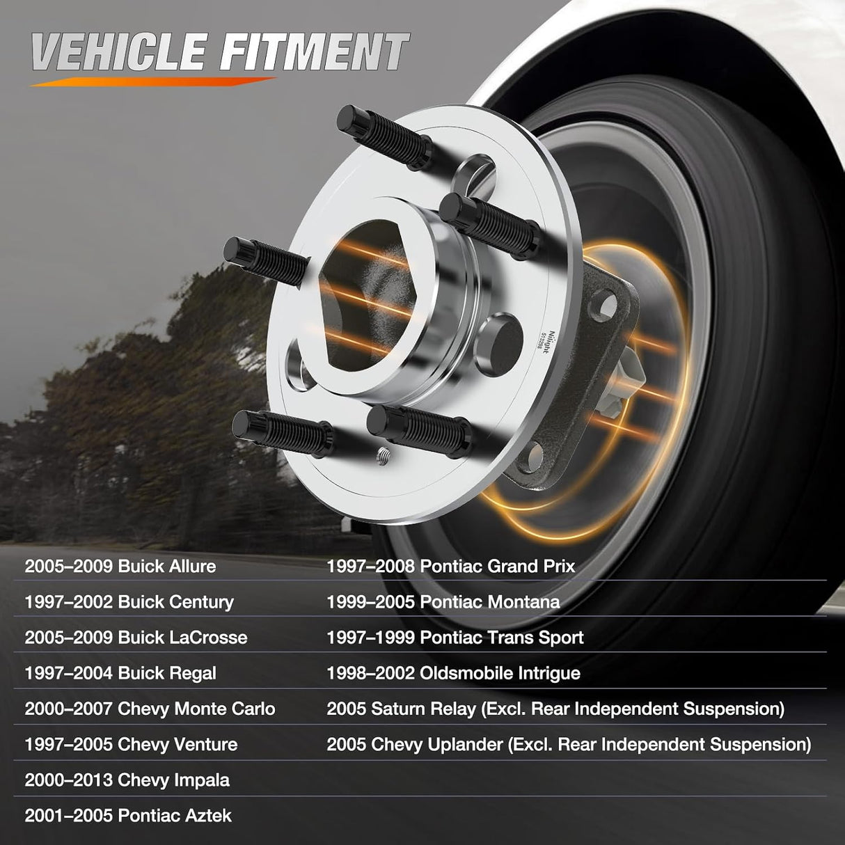 Rear Wheel Bearing Hubs for Chevy Impala 2000-2013 FWD | For 2005-2009 Buick Allure Lacrosse, 1997-2002 Buick Century, 1997-2004 Buick Regal, 1997-2005 Chevy Venture-2Pack