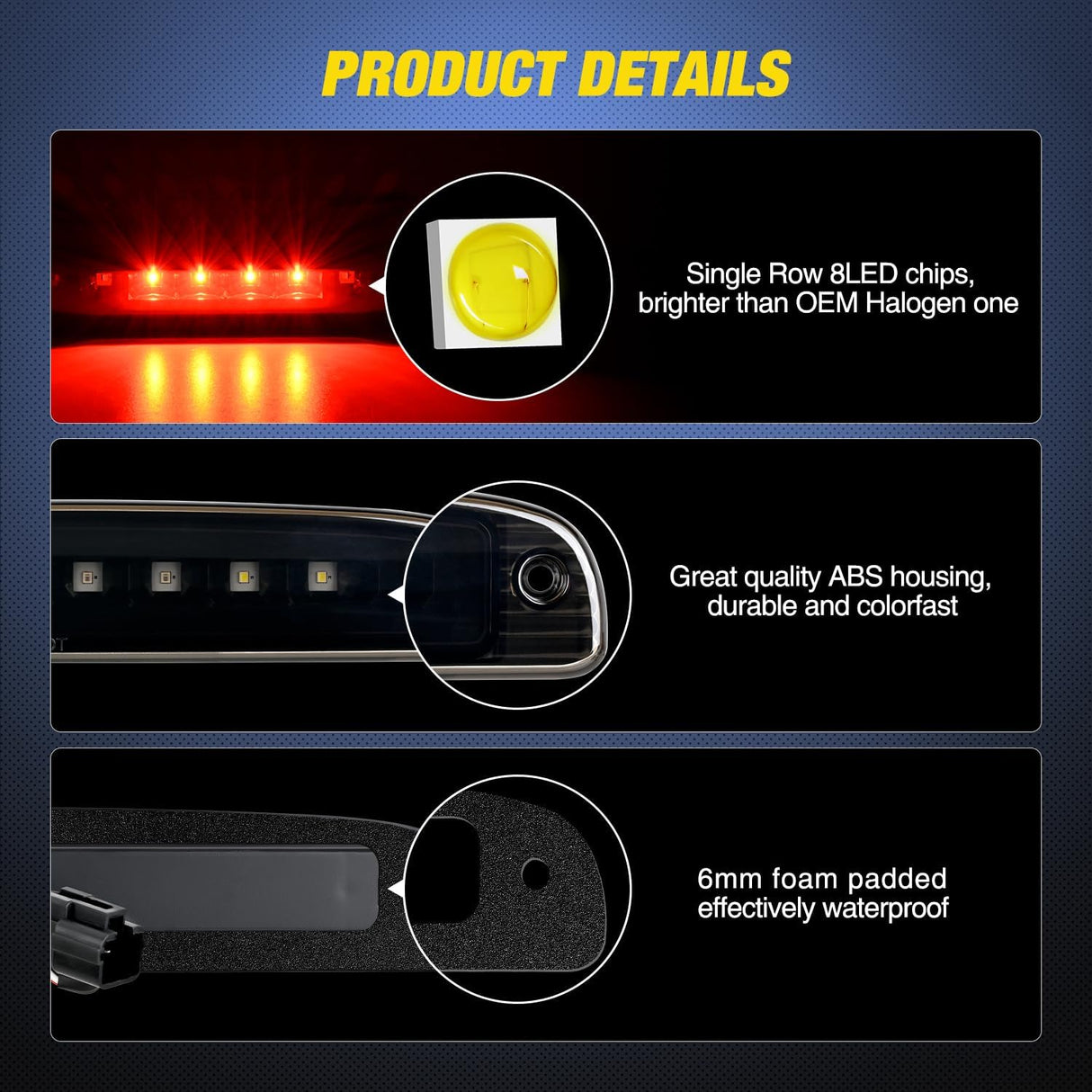 Third Brake Light Tail High Mount 3rd Stop Cargo Reverse Lights Smoked Lens Compatible with Dodge Dakota 1997 1998 1999 2000 2001 2002 2003 2004 2005 2006 2007 2008 2009 2010