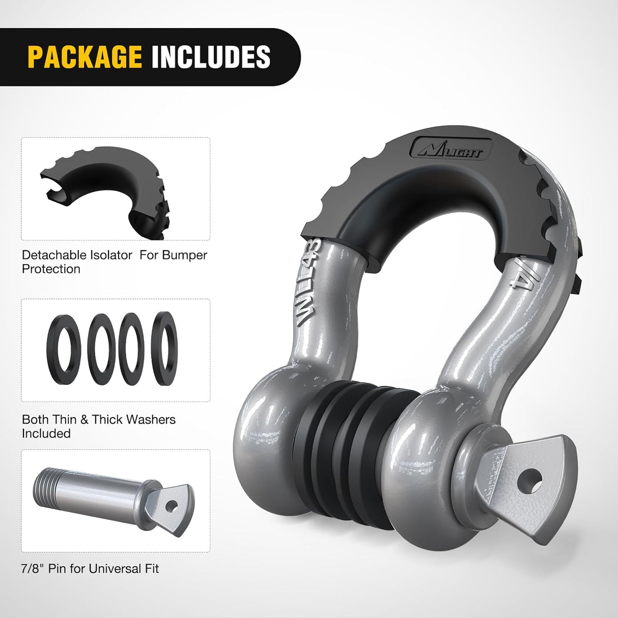 2 Pack 3/4 Inch D-Ring Shackle with 7/8 Inch Screw Pin 41,887lbs Break Strength, Heavy Duty Off Road Recovery Shackle with Isolators Washers for Use with Tow Strap, Winch, Off-Road Jeep Truck Vehicle