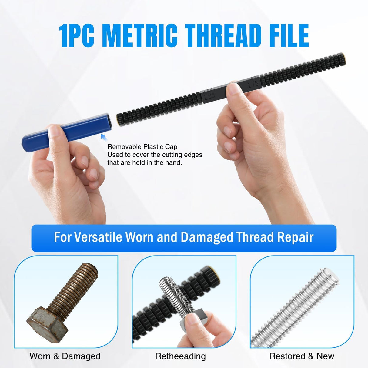 15PCS Metric Thread Chaser Set with Case Universal M6 M8 M10 M12 | 7 Taps 7 Dies 1 Threads File Thread Repair Kit Master Automotive Tool for Mechanics Auto Shops Home Garage Mobile Repair