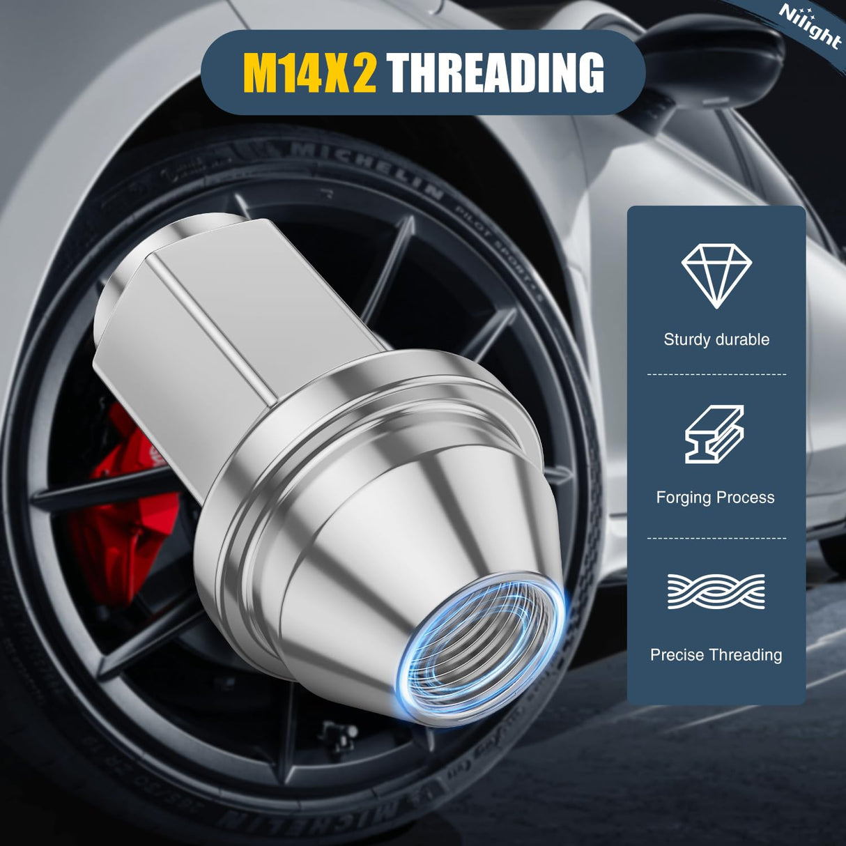 24PCS M14x2 Lug Nuts Compatible with 2004-2014 Ford F-150 | for 2000-2014 Expedition/Lincoln Navigator 2006-2008 Mark LT One-Piece Solid Chrome Steel OEM Factory Wheel Nuts Replace