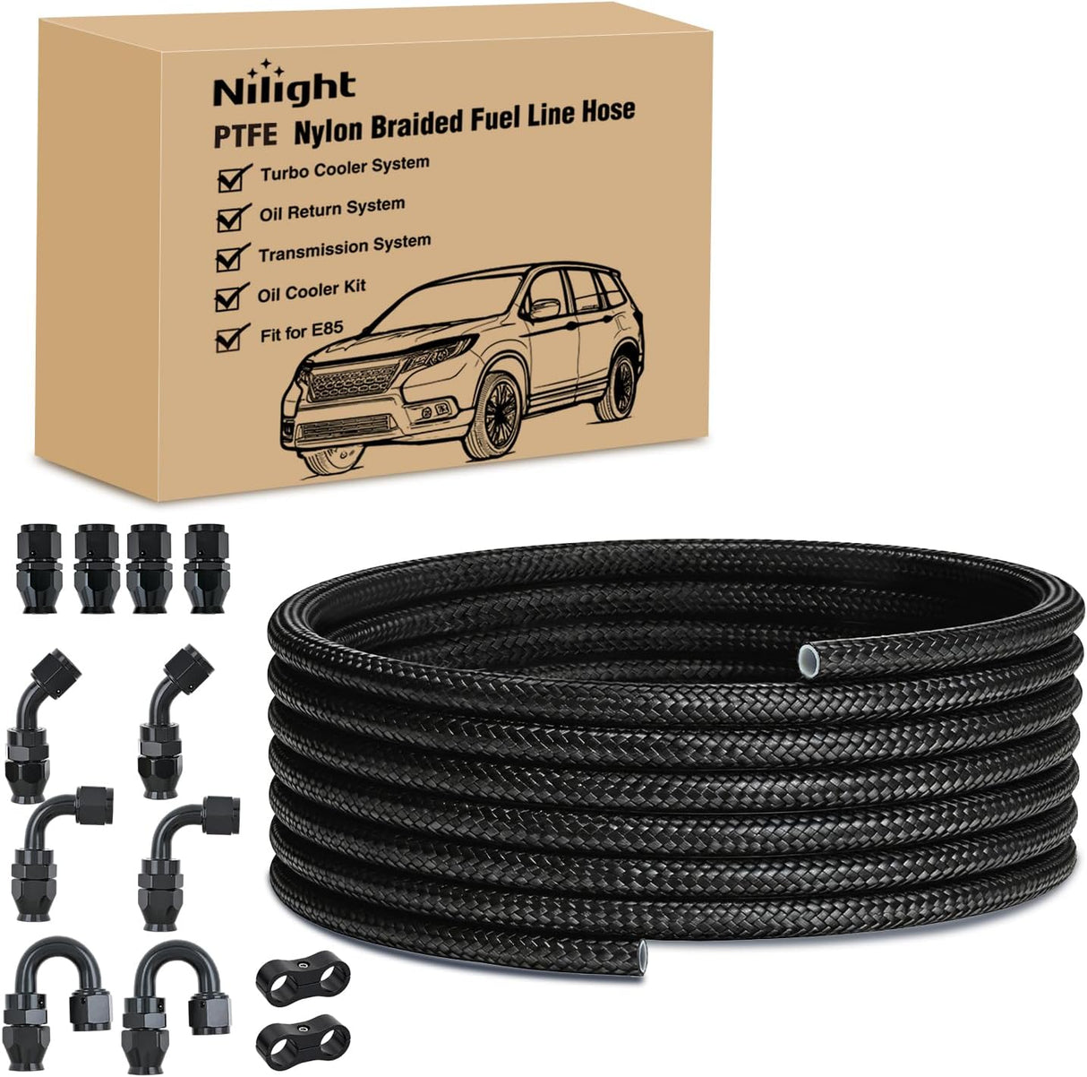 4AN 20FT PTFE Fuel Hose Kit with 12PCS AN4 Fittings&Hose Separator | Fit E85 Nylon Stainless Steel Braided Fuel Hose Universal for Automotive Racing Engines