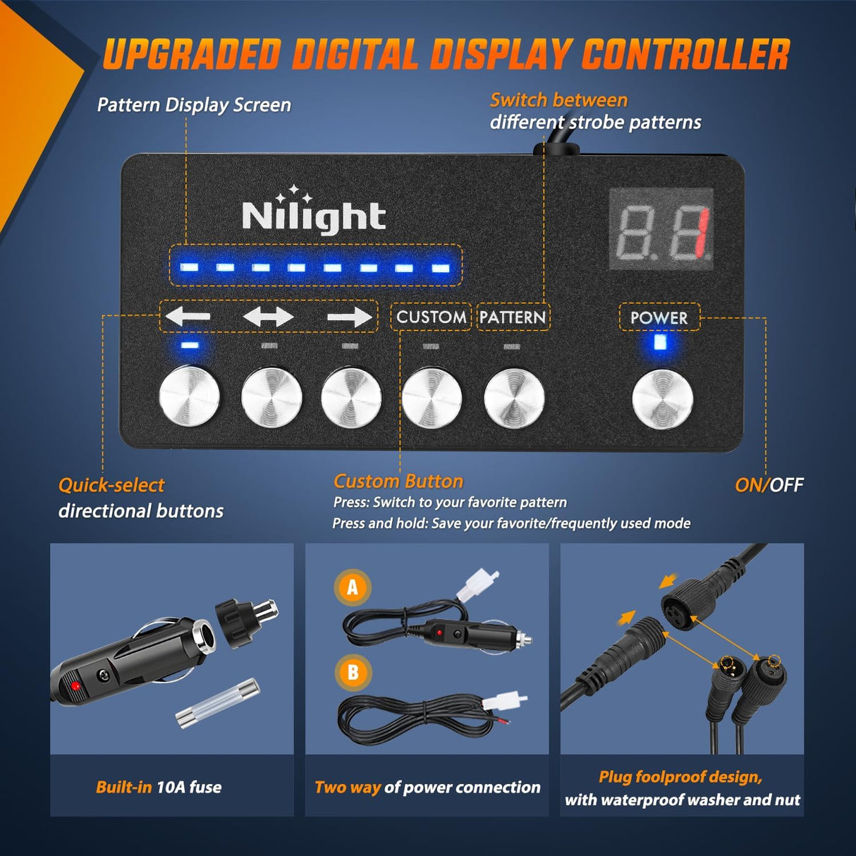 8PCS Led Strobe Lights with Controller 12V 24V Sync Feature Blue Strobe Light 12 LED Surface Mount Emergency Hazard Warning Lights with Strobe Controller for Vehicle Car Truck RV ATV