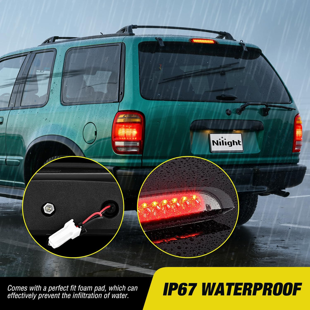 Third Brake Light for Ford Explorer 1998 1999 2000 2001, Smoked | for Ford Explorer 1998 1999 2000 2001, High Mount 3rd Stop LED Van SUV Rear Cab Center Lamp Tail Replacement