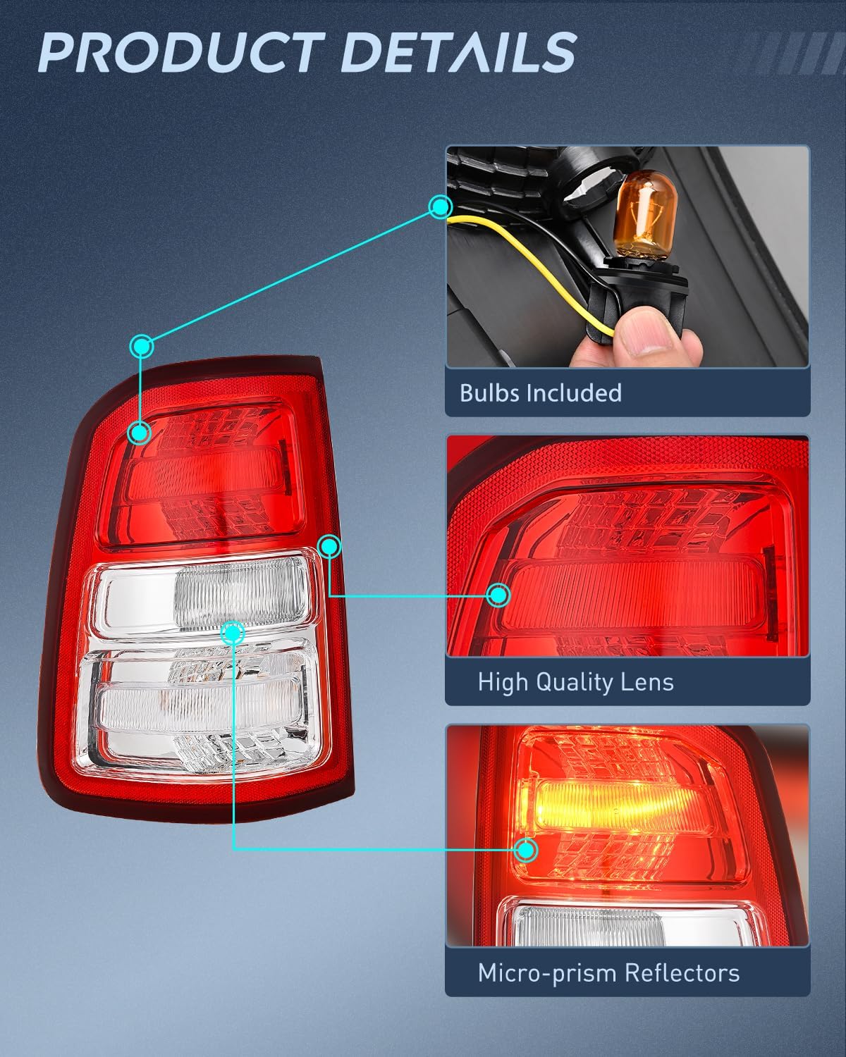 Taillight Assembly Compatible with 2019 2020 2021 2022 2023 Dodge Ram 1500 Tail Light Replacement OE Style Driver Side with Bulbs