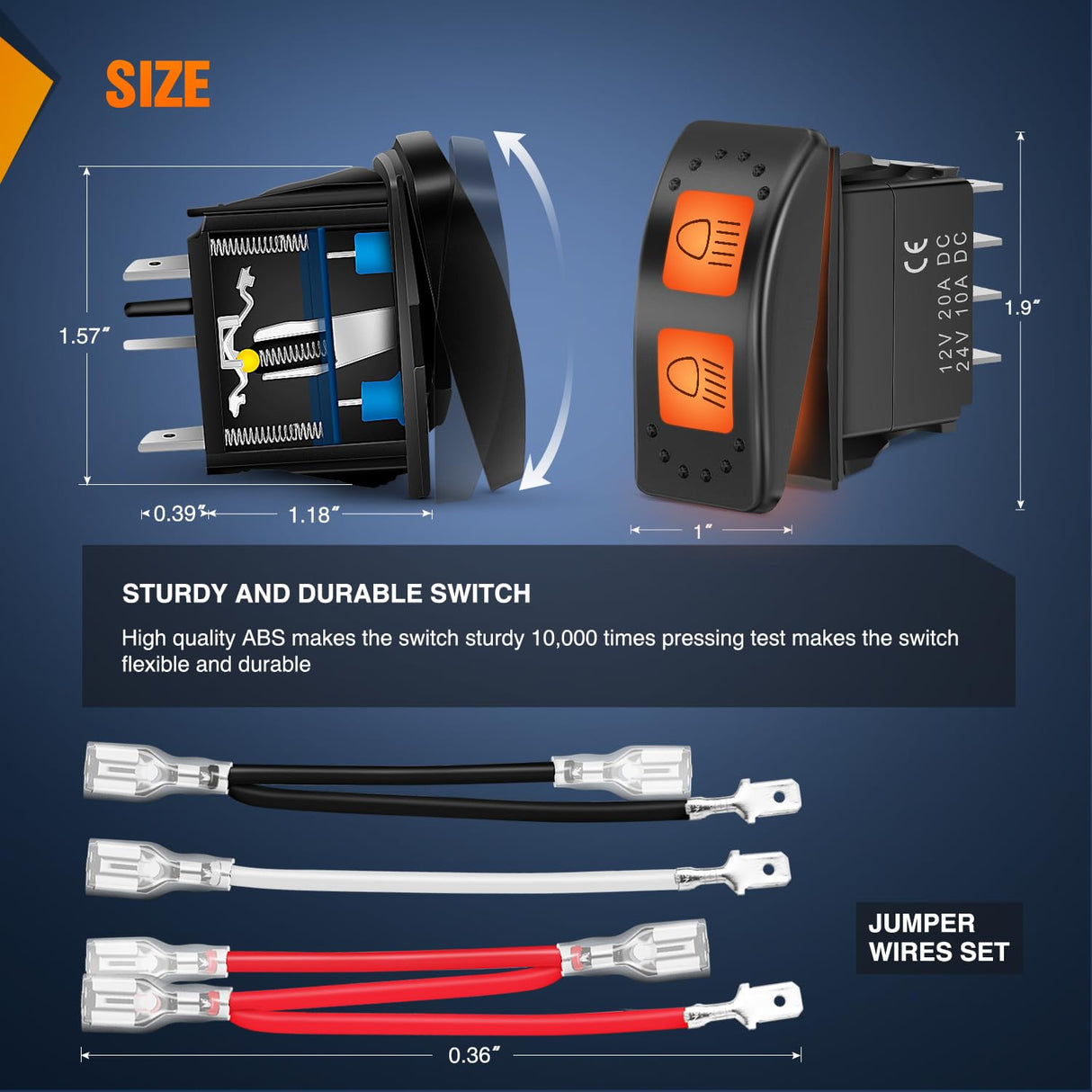 UTV High Low Beam Headlight Rocker Switch On Off 6 PIN Toggle Switches with Orange Backlit Light 12V 24V with Jumper Wires Set for Can-Am Commander Maverick MAX 1000 STD XRS