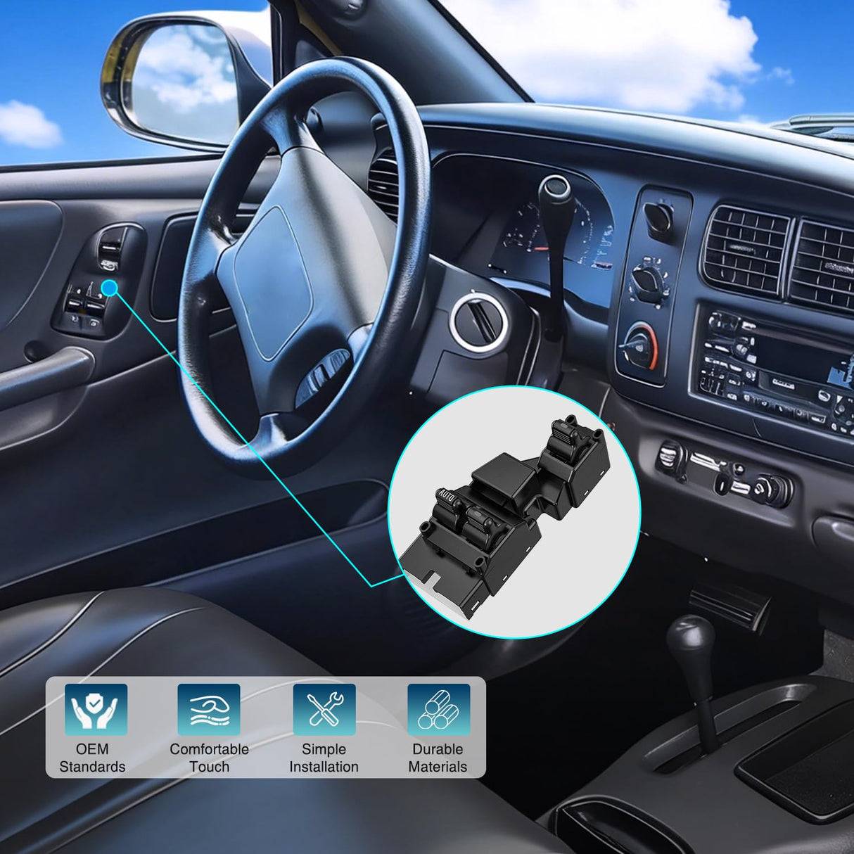 Power Window Switch for 1999-2002 Dodge Ram /1999-2000 Dakota | for 1999 2000 2001 2002 Dodge Ram 1500/2500/3500 1999 2000 Dodge Dakota 56021912AA 56021912AB 901440
