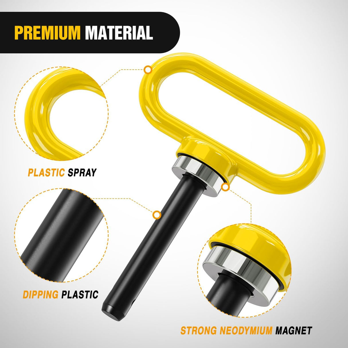 1/2 Inch Diameter Heavy Duty Ultra Strong Neodymium Magnet Trailer Hitch Pin Yellow for Lawn Mower, Tractor, Towing Cargo, ATV Trailer