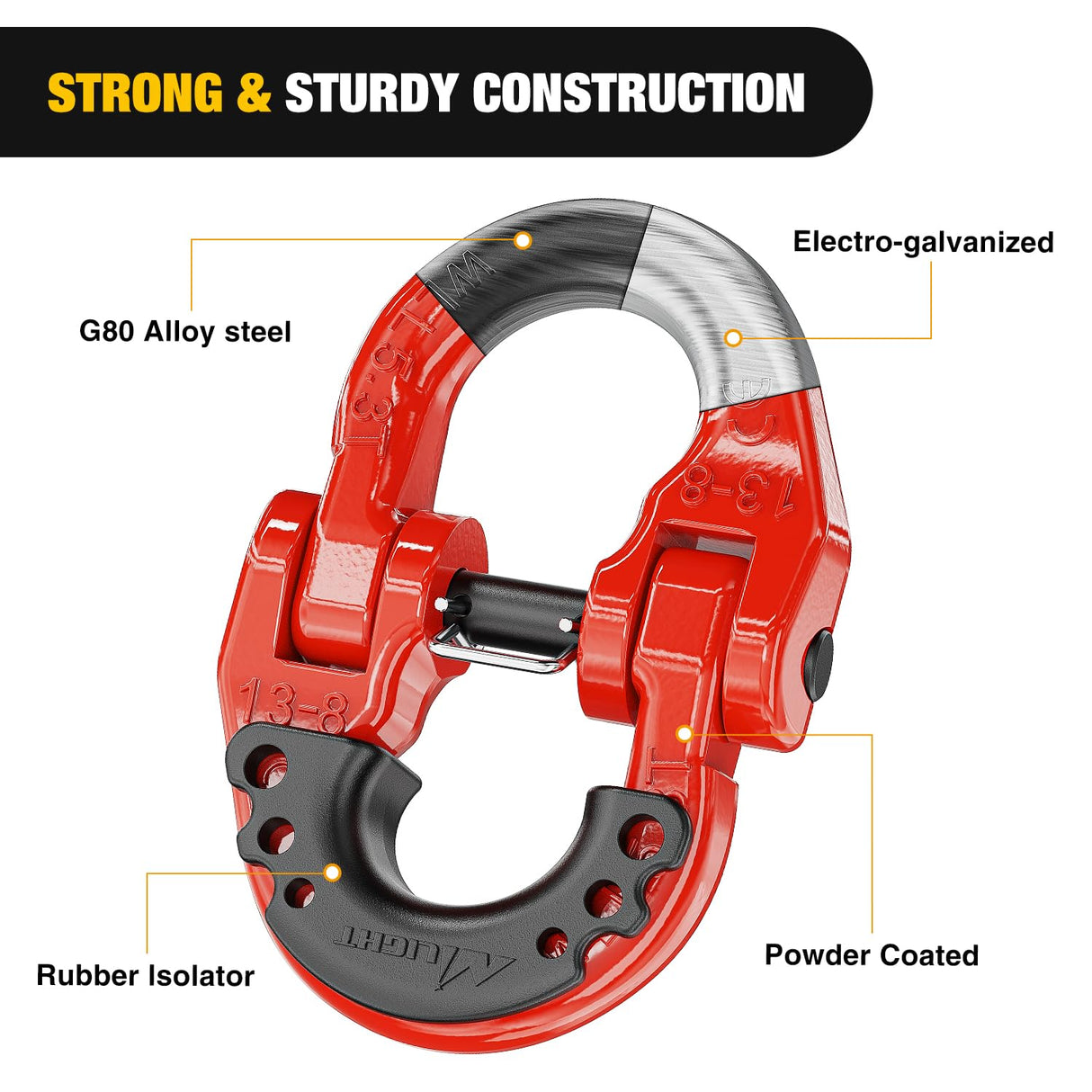 Safety Chain Connector Link, 1/2In Tow Hitch Hammerlock Coupling Link, 2 Pack Forged Steel Tow Chain Connector for Chain Link/Recovery Rope Link/Shackle, 12000 lbs Load Limit, Red