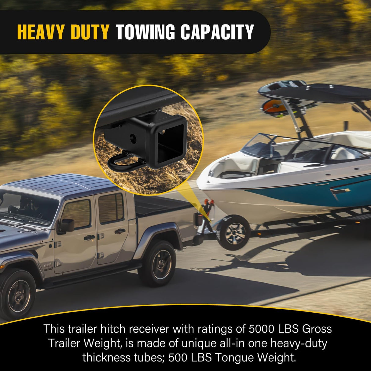 2 Inch Rear Trailer Hitch Receiver Class 3 Tow Towing Hitch & Cover Kit for Gladiator JT 2019 2020 2021 2022 2023 2024 2025 with Hitch Cover