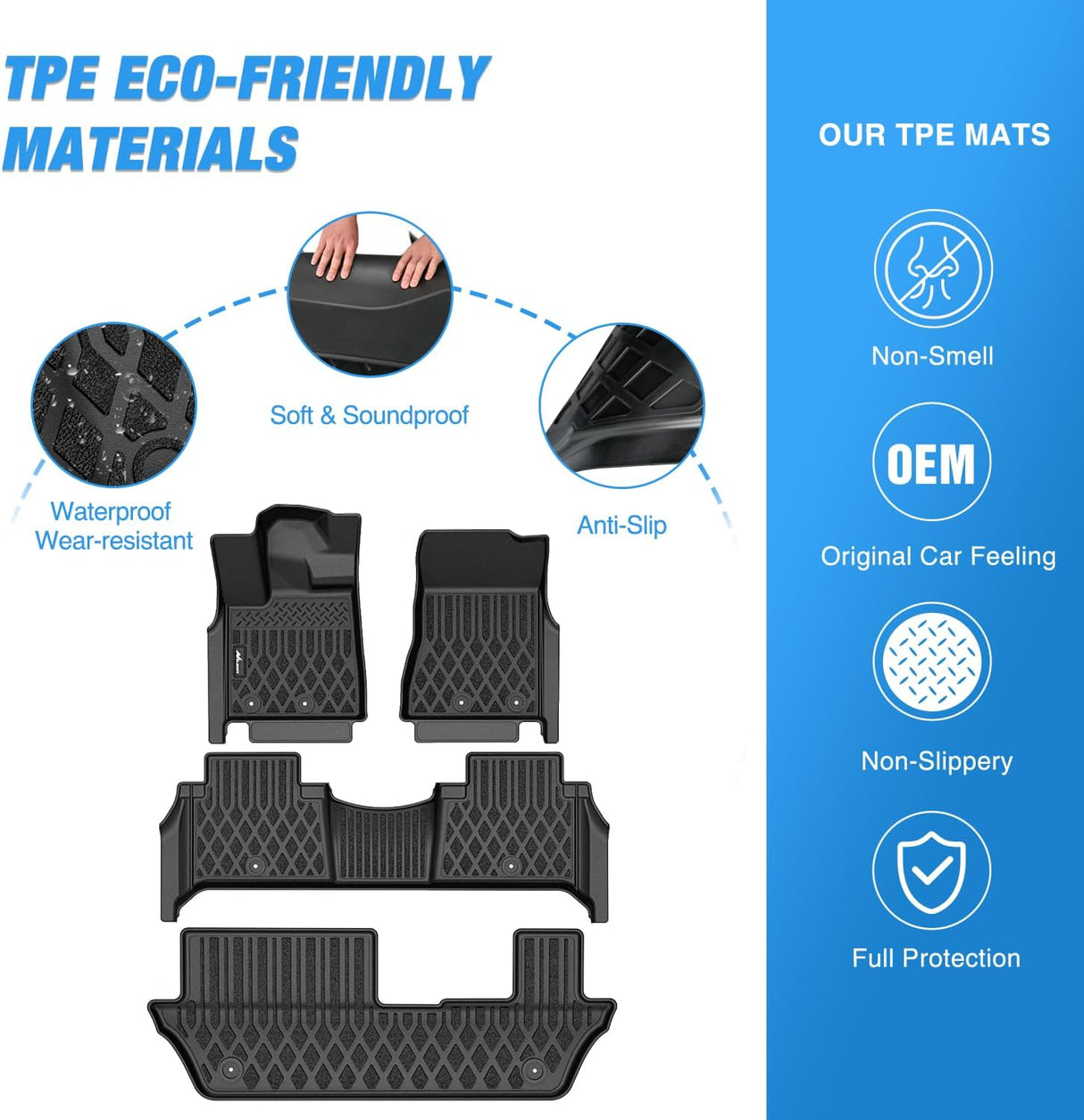 TPE Floor Mats for Nissan Armada 8 Seats/Infiniti QX80 2025 2026 All Weather Custom Fit Heavy Duty Floor Liners