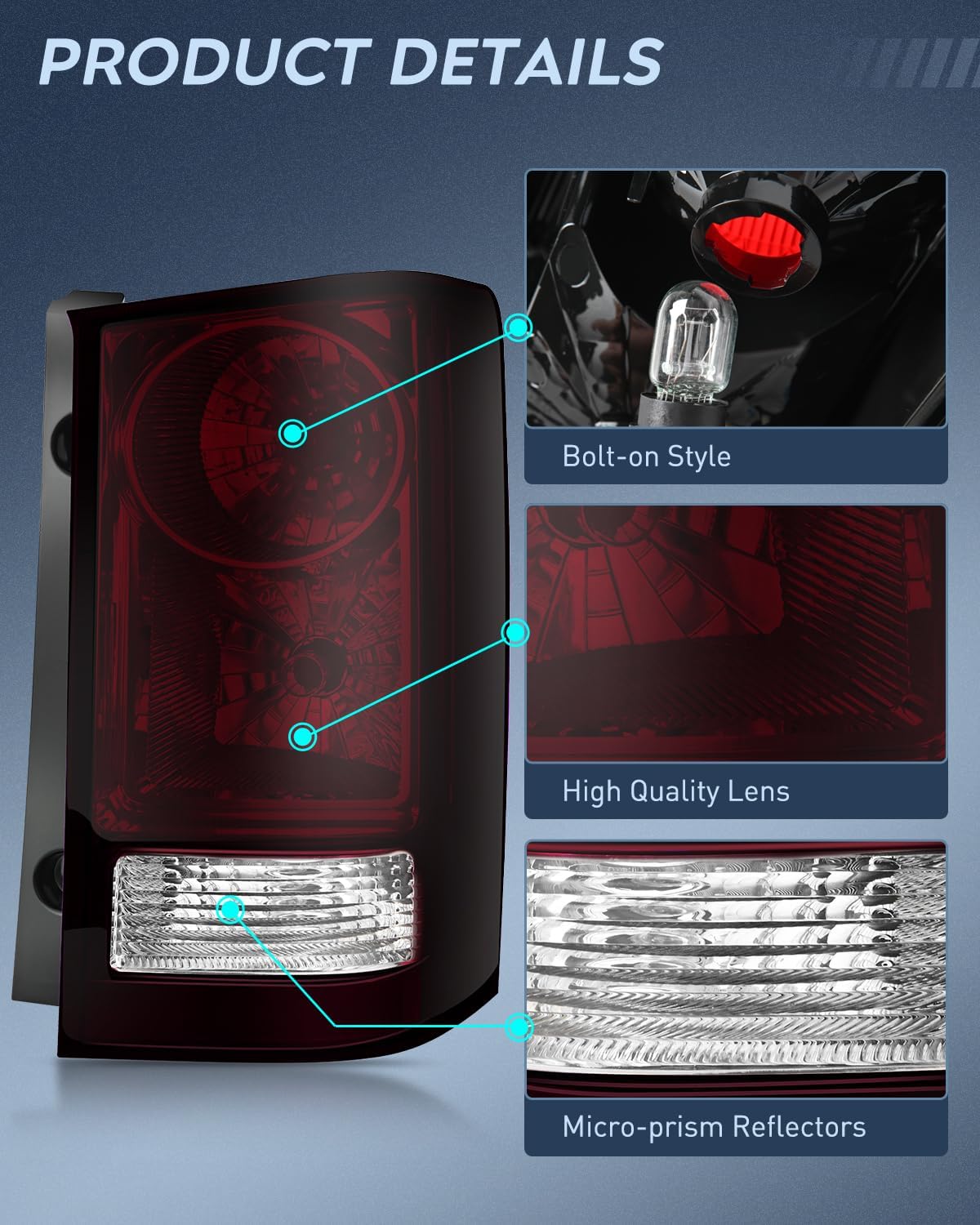 Taillight Assembly Compatible with 2009 2010 2011 2012 2013 2014 2015 Honda Pilot Smoked Red Tail Lights Rear Lamp Replacement OE Style Passenger Side w/Bulbs