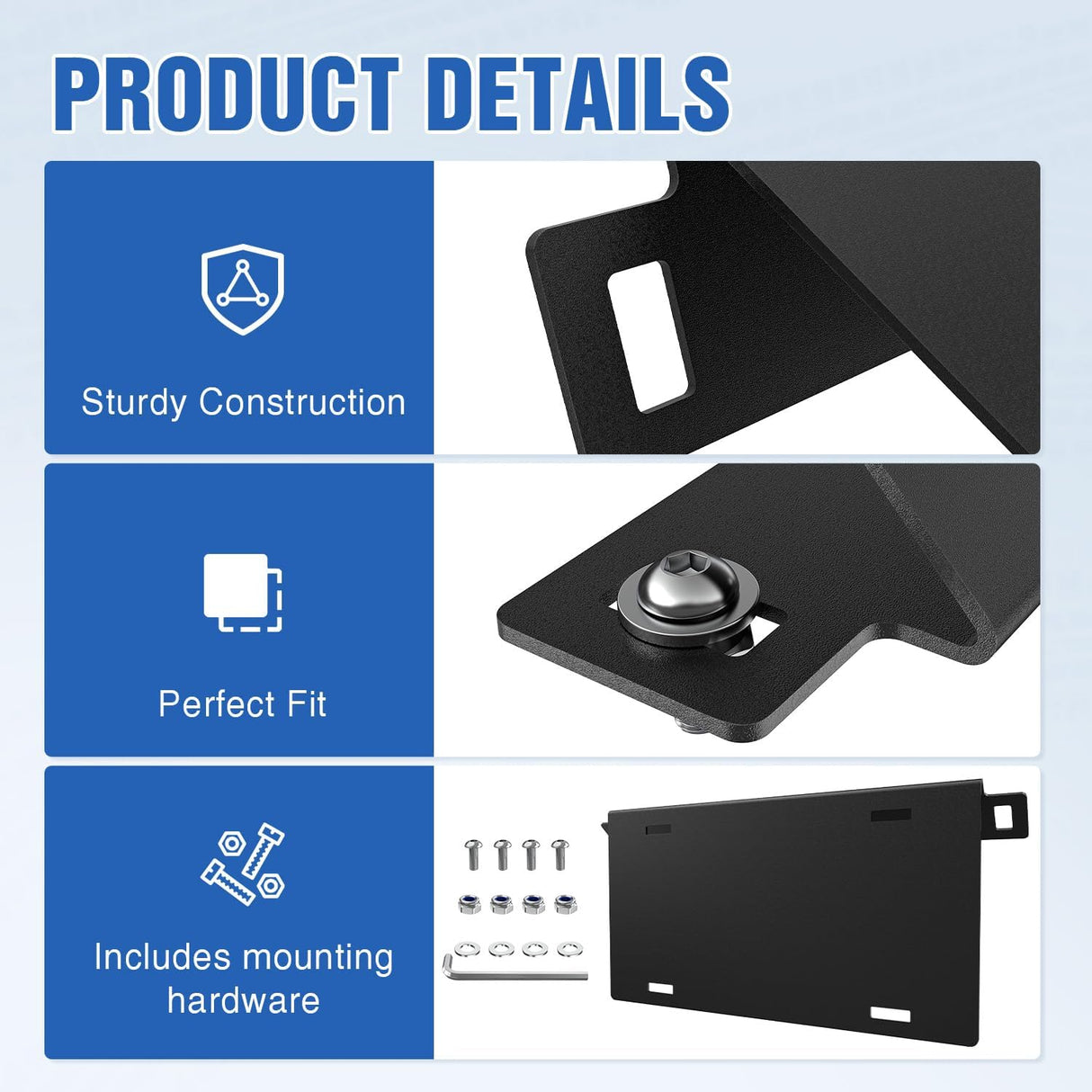 Front License Plate Bracket Fit for Ford Bronco 2/4 Door 2021-2026 | for 2021-2024 2025 2026 Steel License Plate Mounting Holder Heavy-Duty Modular Bumper no Drilling Required Rattle-Free Black