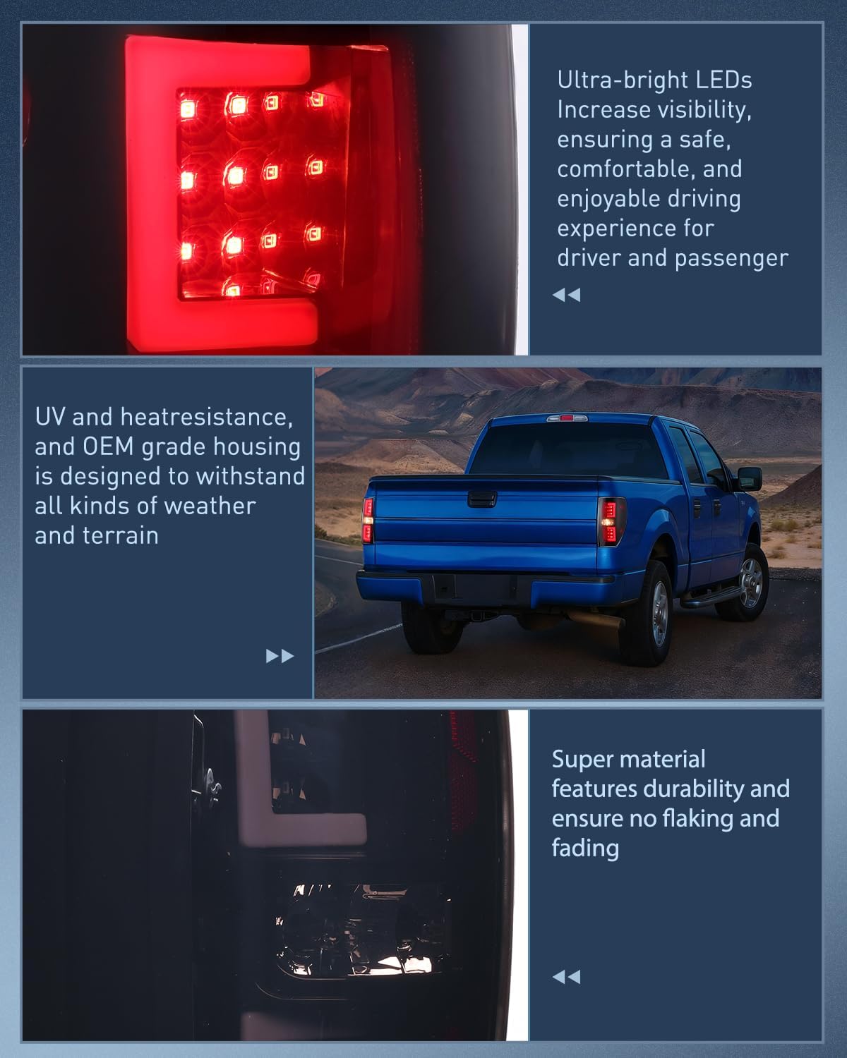 Taillight Assembly Compatible with 2009 2010 2011 2012 2013 2014 Ford F150 Incandescent Type Styleside Upgrade LED Tube tail lights; Rear Brake Lamps Smoked Lens
