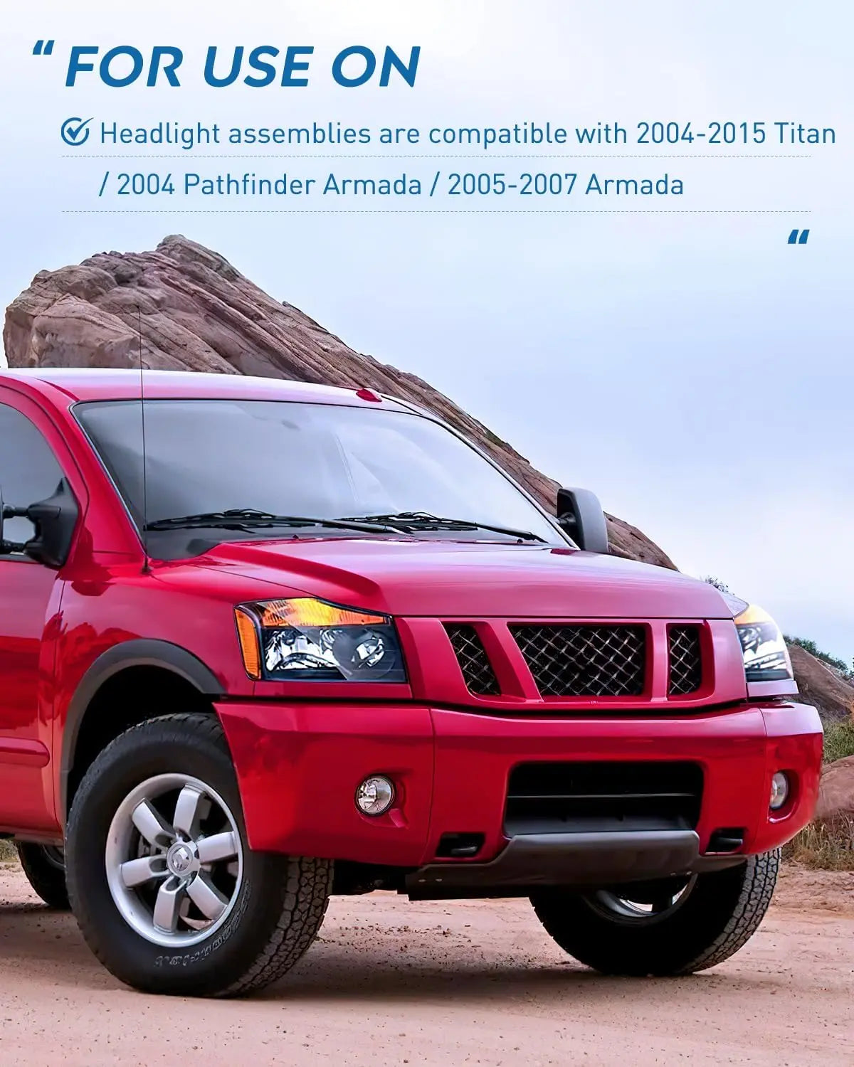 Headlight Assembly Headlight Assembly Black Case Amber Reflector 2004-2015 Titan 2005-2007 Armada 2004 Pathfinder Armada (Pair)