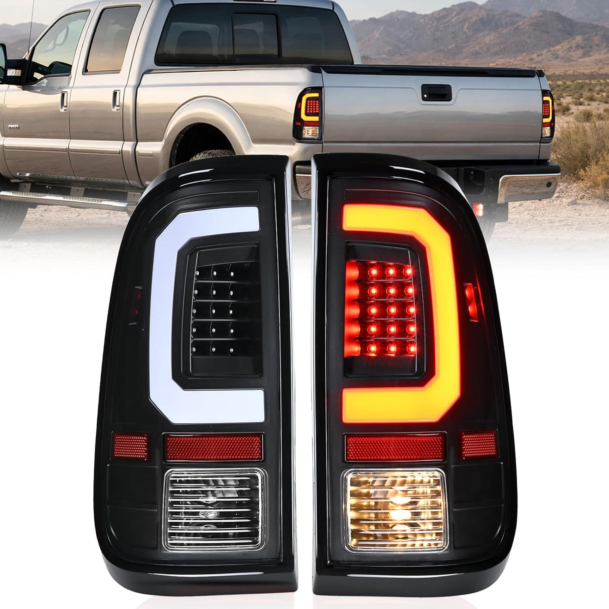 Taillight Assembly Compatible with 2008 2009 2010 2011 2012 2013 2014 2015 2016 Ford F250 F350 F450 Super Duty Incandescent Type Upgrade LED Tube Tail Lights Rear Brake Lamps
