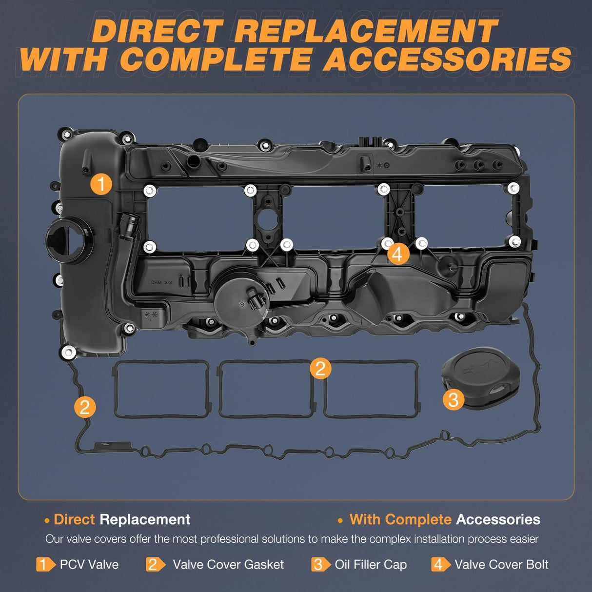 N55 Engine Valve Cover with Gasket, Bolts, Oli Cap for BMW 2011-2019 Model - 135i 335i 535i 640i X3 X5 X6 M2 M135i (xDrive) ActiveHybrid Series - 3.0L Turbo, Replace# 11127570292