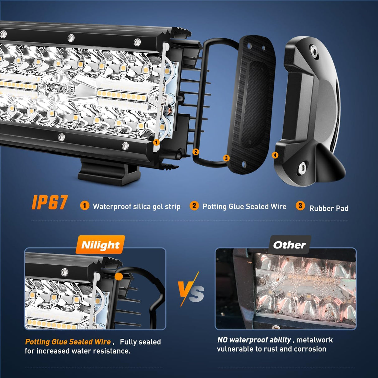 LED Light Bar 6.5Inch Triple Row Spot Flood Combo Beam Pod Cigarette Lighter Powered with Wiring Magnetic Base Fog Driving Work Roof Bumper Lights for Truck Tractor Golf Cart UTV