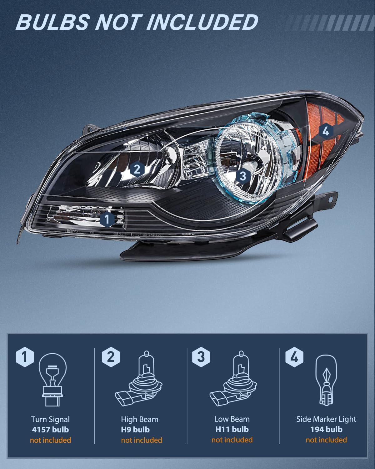 Headlight Assembly Compatible with 2008 2009 2010 2011 2012 Chevy Malibu 4 Door Halogen Factory Headlamp Black Housing Amber Reflector Headlamp Passenger and Driver Side