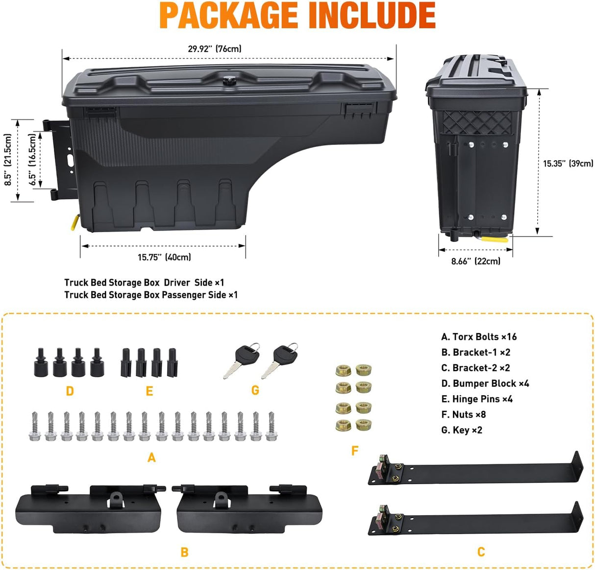Truck Bed Tool Box Driver Side & Passenger Side Truck Tool Box Fit for Ford F-150 1999-2014 ABS Swing Case Truck Bed Storage Box with Lockable Lid Waterproof Wheel Well Toolbox Black