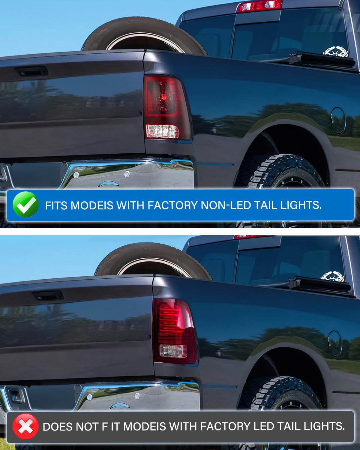 Headlight and Taillight Assembly Combo Compatible with 2009 2010 2011 2012 2013 2014 2015 2016 2017 2018 Dodge Ram for Quad Models Black Housing Amber Reflector with Dark Red Tail Light